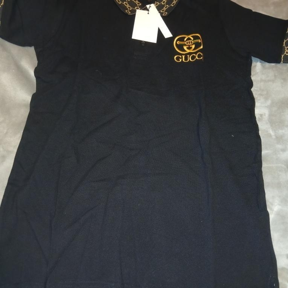 Gucci Black Polo with Gold Logo Embroidery